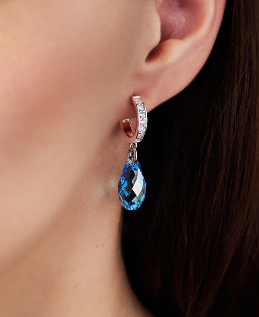 Ohrringe Tropfen Creolen Ohrhänger 17mm Kristall 925 Silber Schöner-SD