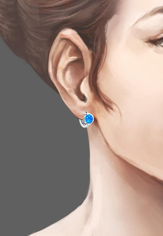 Schöner-SD Creole Earrings 925 Silver with Synthetic Opal Opal Blue, Silver