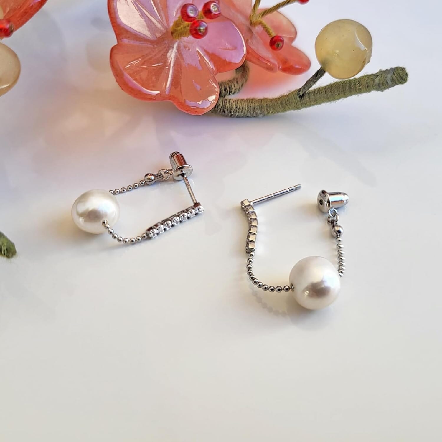 Schöner-SD Ohrringe mit Kette und Süßwasser-Zuchtperle 925 Silber