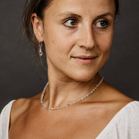 Schöner SD Halskette 4mm Kristallperlen Crystal Aurora Boreale 925 Silber