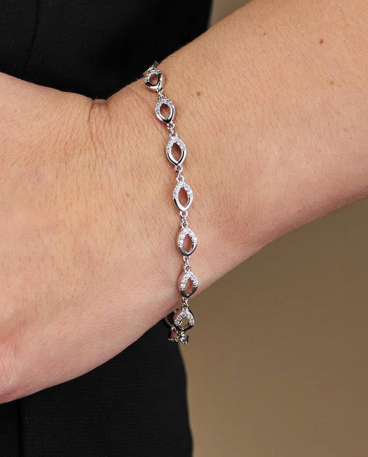 Schöner-SD 925 Silber Armband ovale Glieder mit Zirkonia