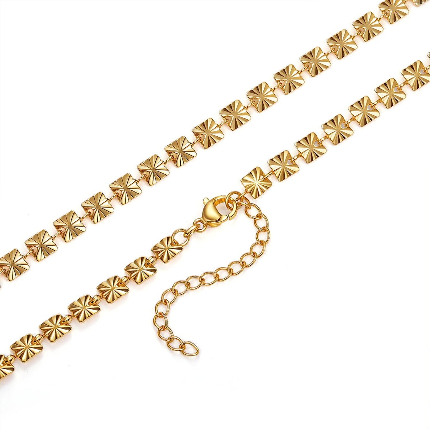 Halskette Vergoldete Halskette flach mit Muster Edelstahl golden Schöner-SD