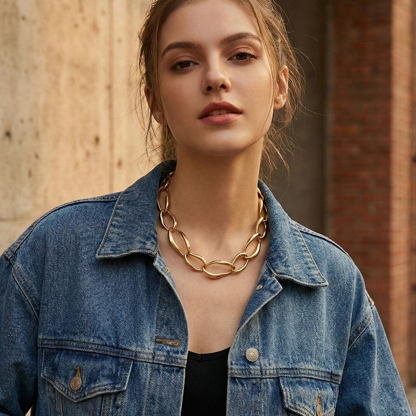 Halskette Statement Kette große Glieder Edelstahl gold Schöner-SD