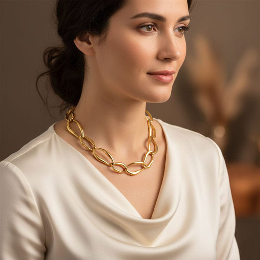 Halskette Statement Kette große Glieder Edelstahl gold Schöner-SD