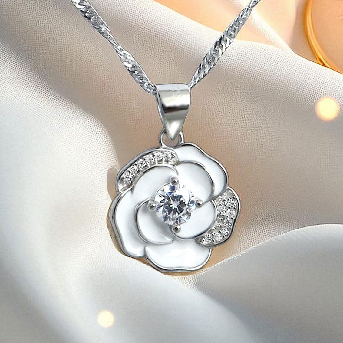 Kette mit Anhänger Kette mit Blumen-Anhänger weiß 925 Silber Schöner-SD