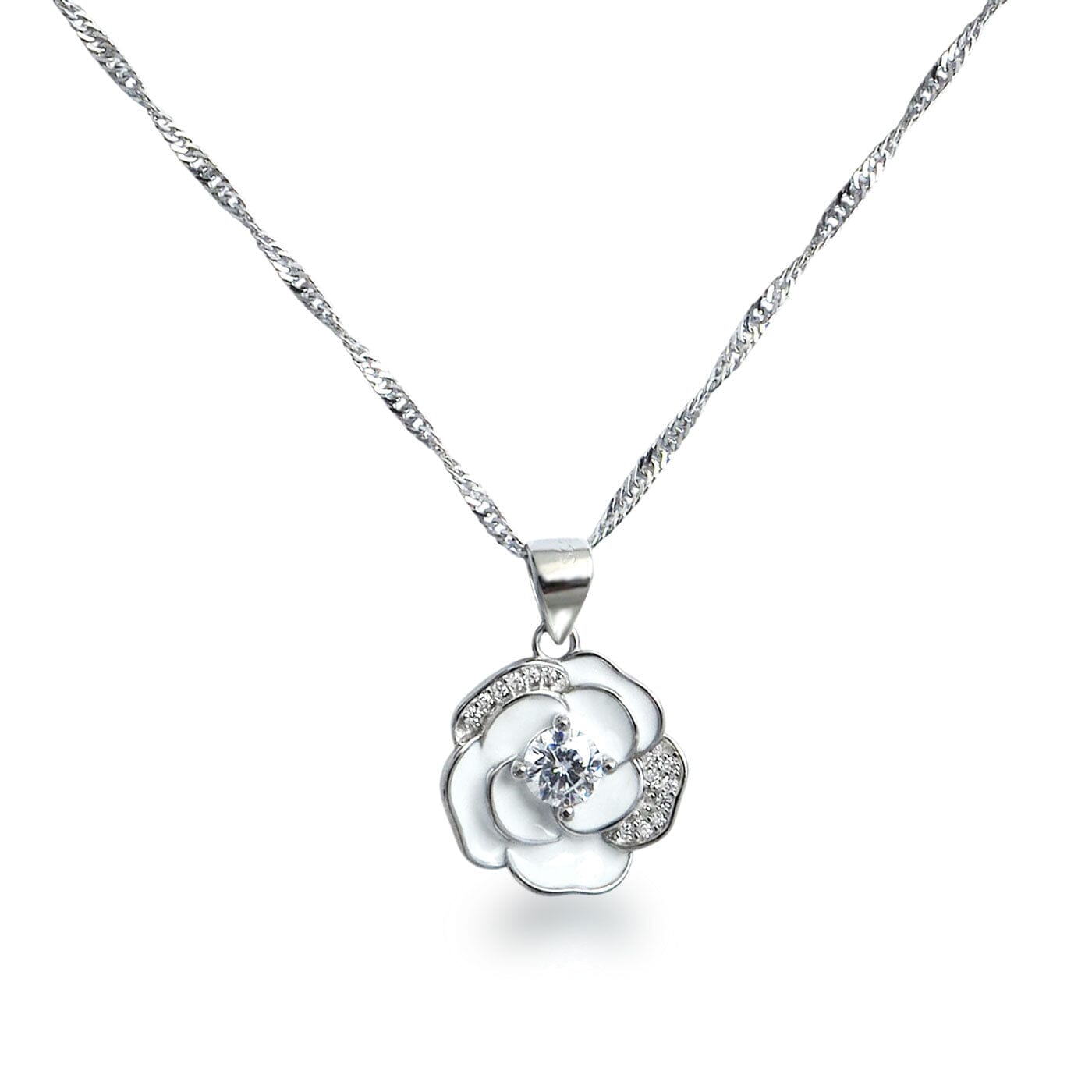 Kette mit Anhänger Kette mit Blumen-Anhänger weiß 925 Silber Schöner-SD