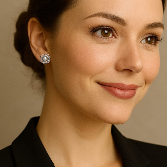 Ohrringe Perlenohrringe Blume 925 Silber Ohrstecker Zirkonia Blüte Schöner-SD