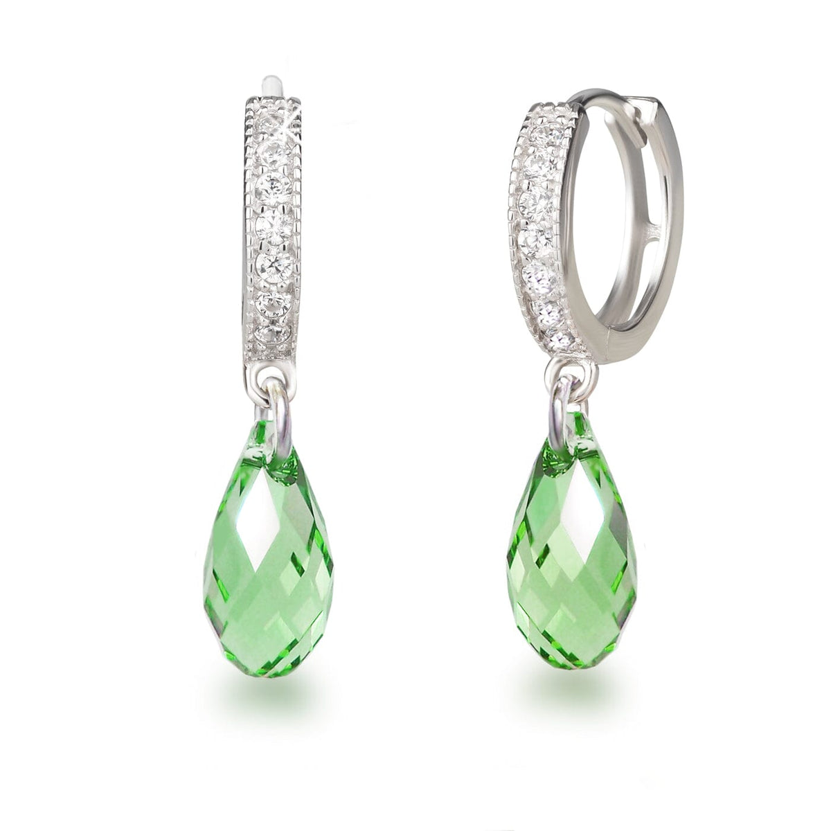 Ohrringe Peridot - grün Ohrhänger 925 Silber mit Kristalltropfen und Zirkonia Schöner-SD