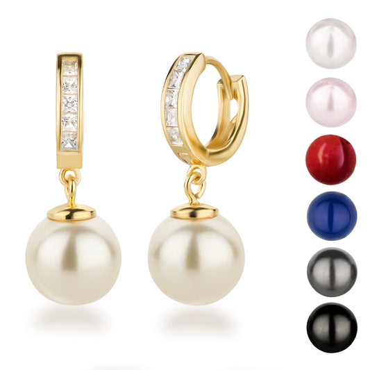 Ohrringe Vergoldete Perlen Creolen Ohrhänger aus 925 Silber Schöner-SD