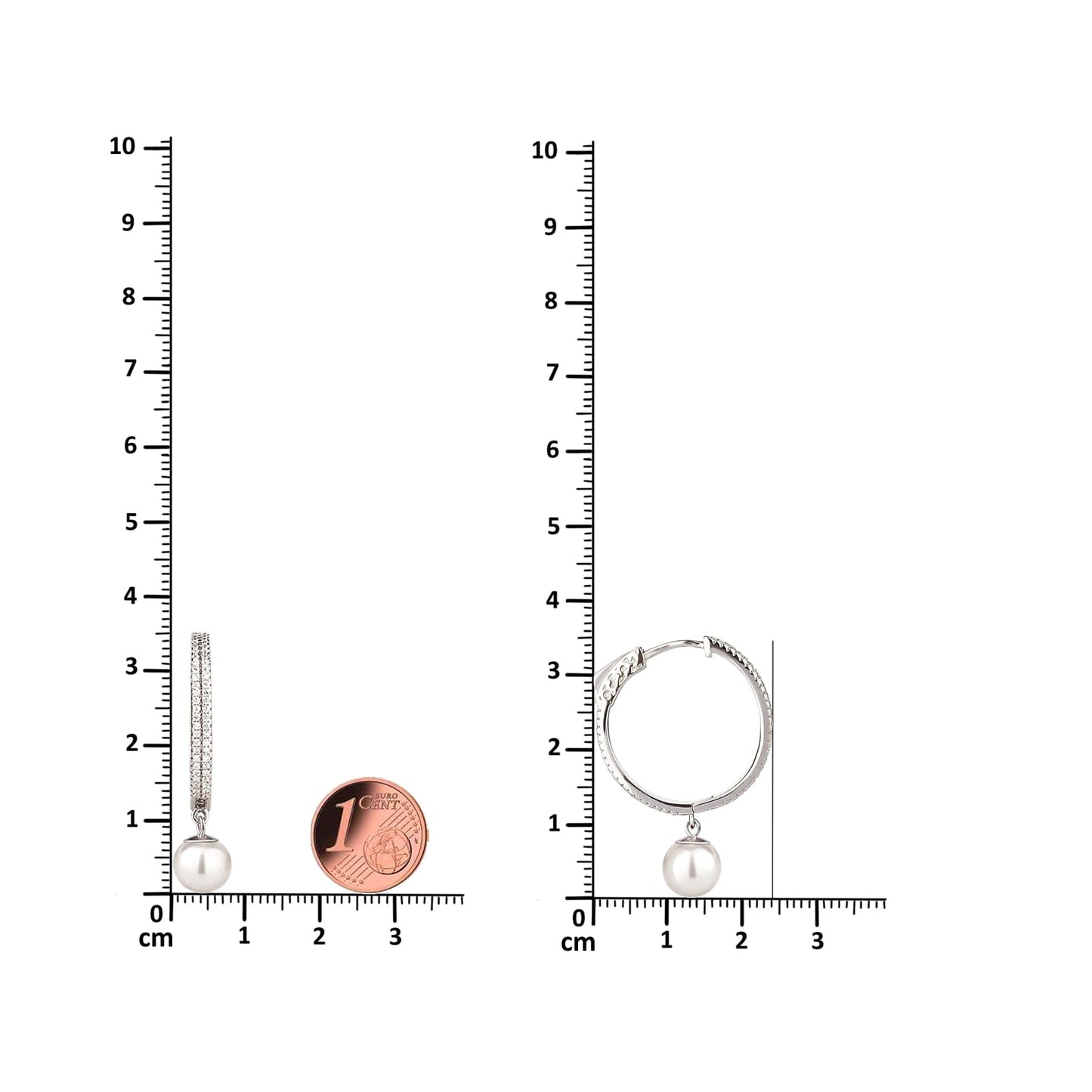 Ohrringe Perlen Creolen 925 Silber rhodiniert mit Zirkonia und weißer Perle Schöner-SD