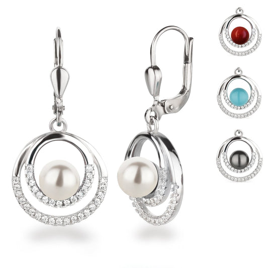 Ohrringe Ohrhänger Kringel rund 925 Silber mit Perle Schöner-SD