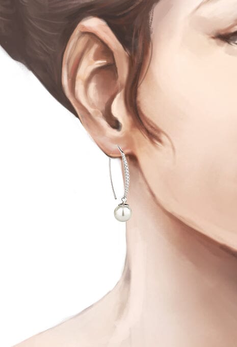 Ohrringe Ohrhänger Haken mit Zirkonia und Perle 925 Silber Schöner-SD