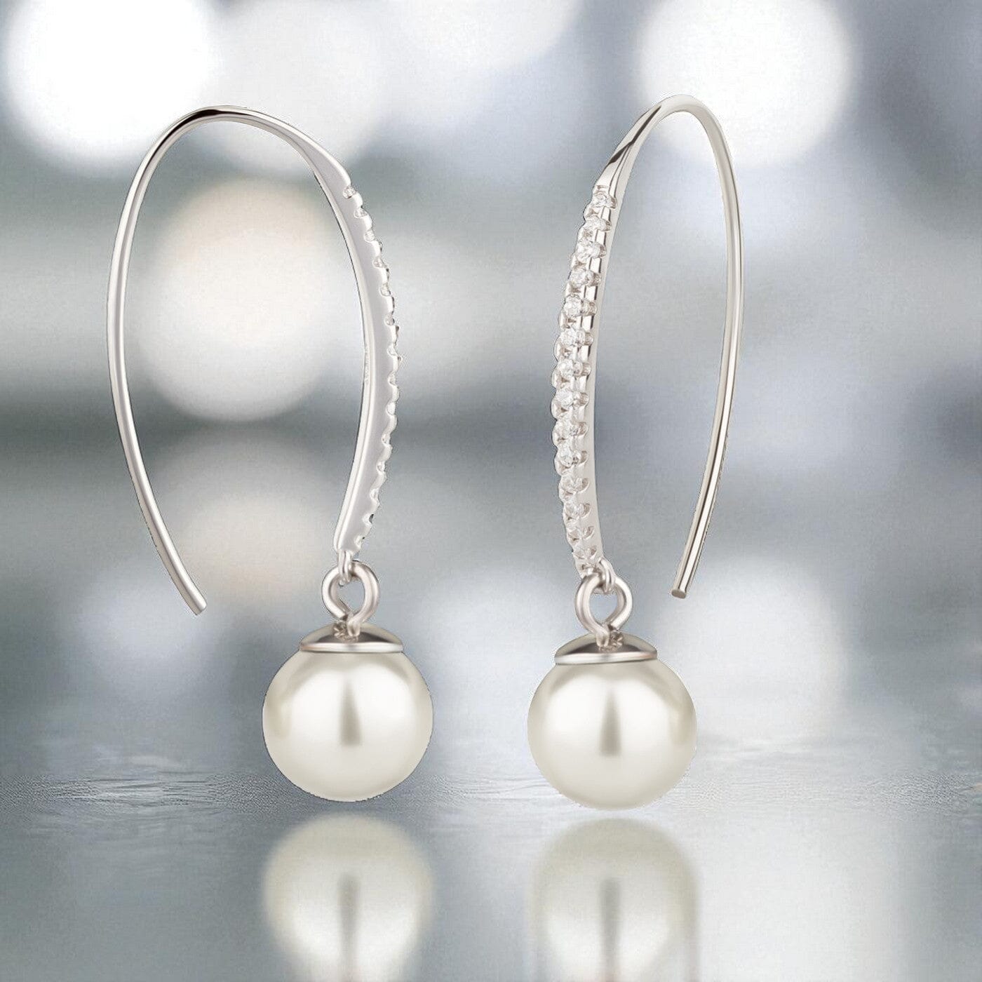 Ohrringe Ohrhänger Haken mit Zirkonia und Perle 925 Silber Schöner-SD