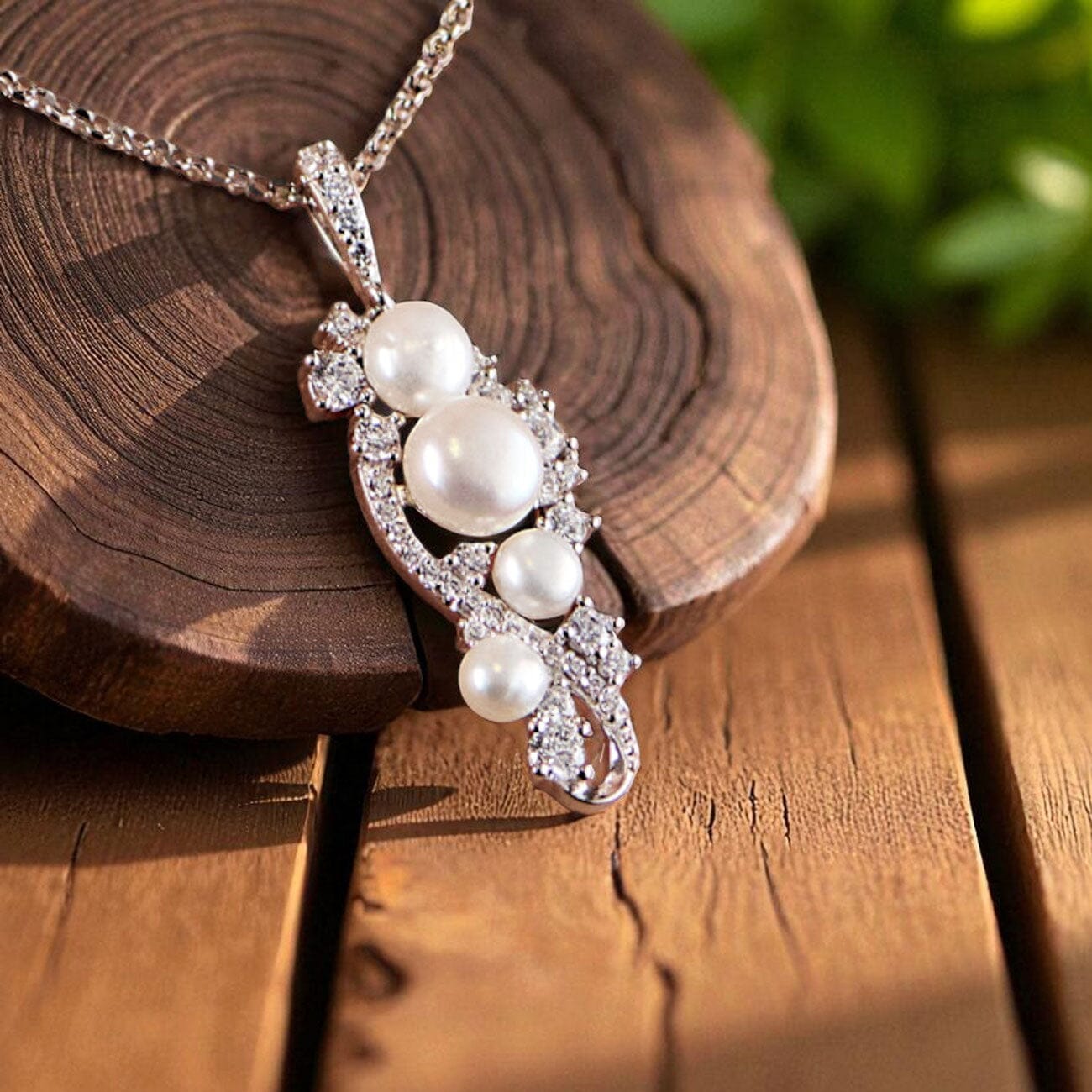 Kette mit Anhänger Damenkette mit Perlen-Anhänger Zirkonia 925 Silber Schöner-SD