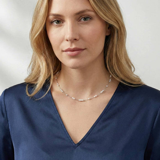 Halskette Zartes Collier mit Süßwasserperlen und 925 Silberkette Schöner-SD
