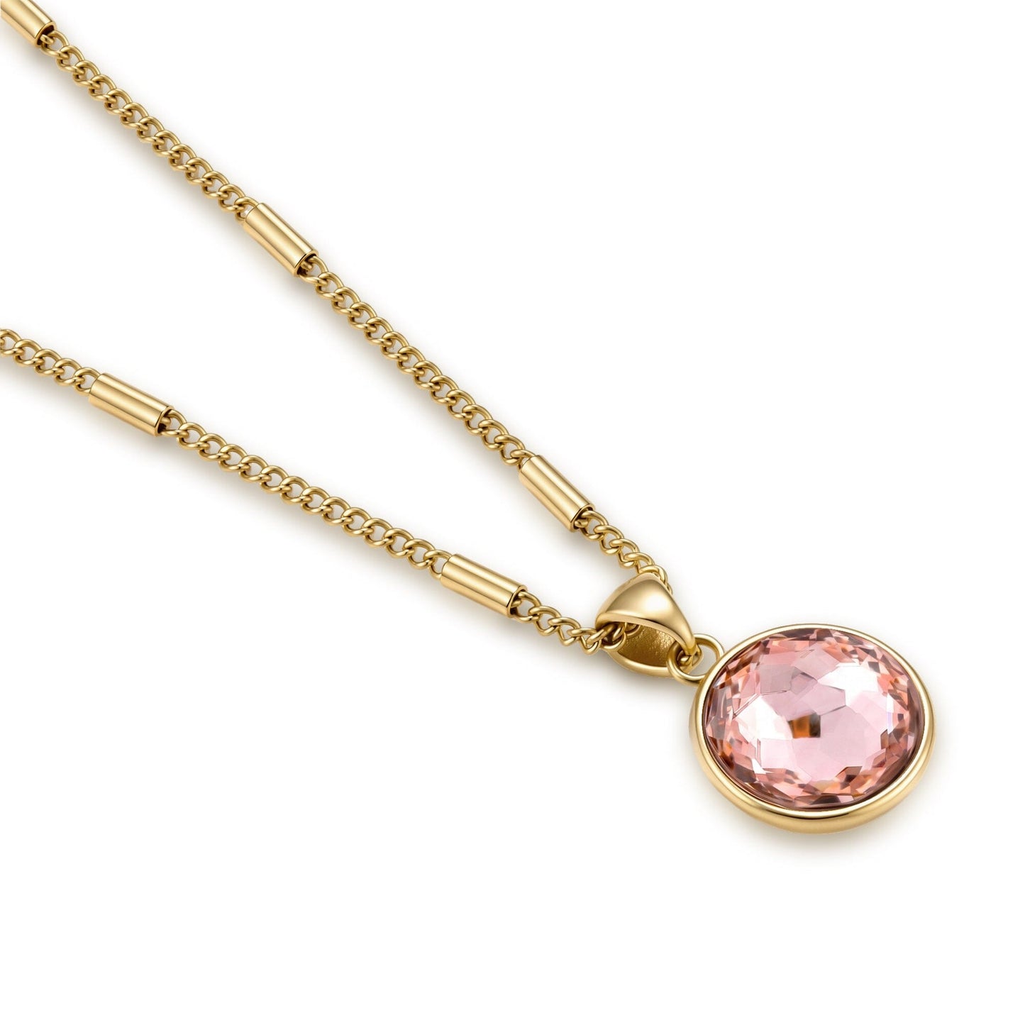 Kette mit Anhänger Vintage Rose - rosa Damenkette Edelstahl IP vergoldet mit Kristall-Anhänger rund Schöner-SD
