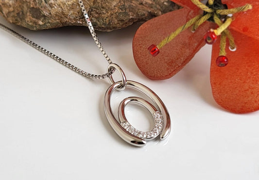 Kette mit Anhänger 925 Silber Kette und ovaler Anhänger Schöner-SD