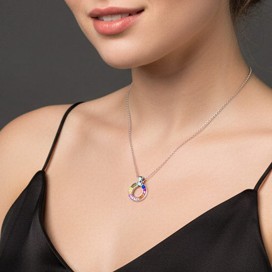 Kette mit Anhänger Regenbogen Kreis Anhänger Kette 925 Silber Zirkonia bunt Schöner-SD