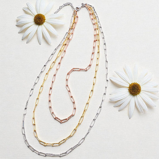 Halskette Halskette 3-reihig aus 925 Silber vergoldet gelb rosé silbern Schöner-SD