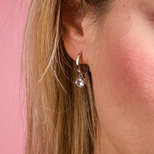 Ohrringe 925 Silber Creolen mit Zirkonia Anhänger Schöner-SD