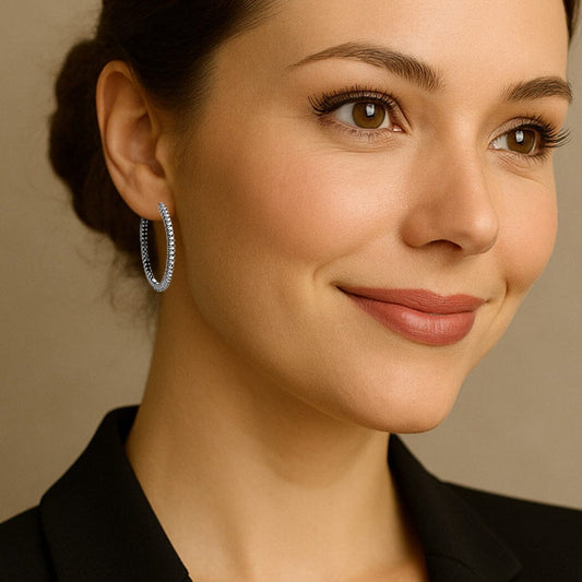 Ohrringe Große Silber Creolen 36 mm mit Zirkonia Schwarz und Weiß Schöner-SD