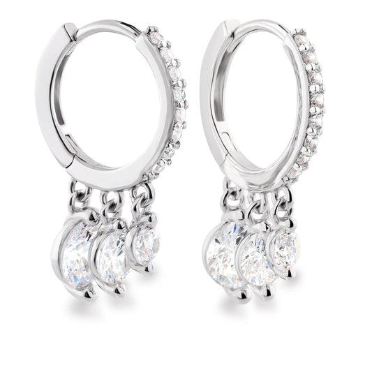 Ohrringe Silbercreolen mit 3 Kristallanhängern Schöner-SD