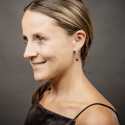 Ohrringe Creole mit Tropfen klein 13mm hängend 925 Silber Schöner-SD