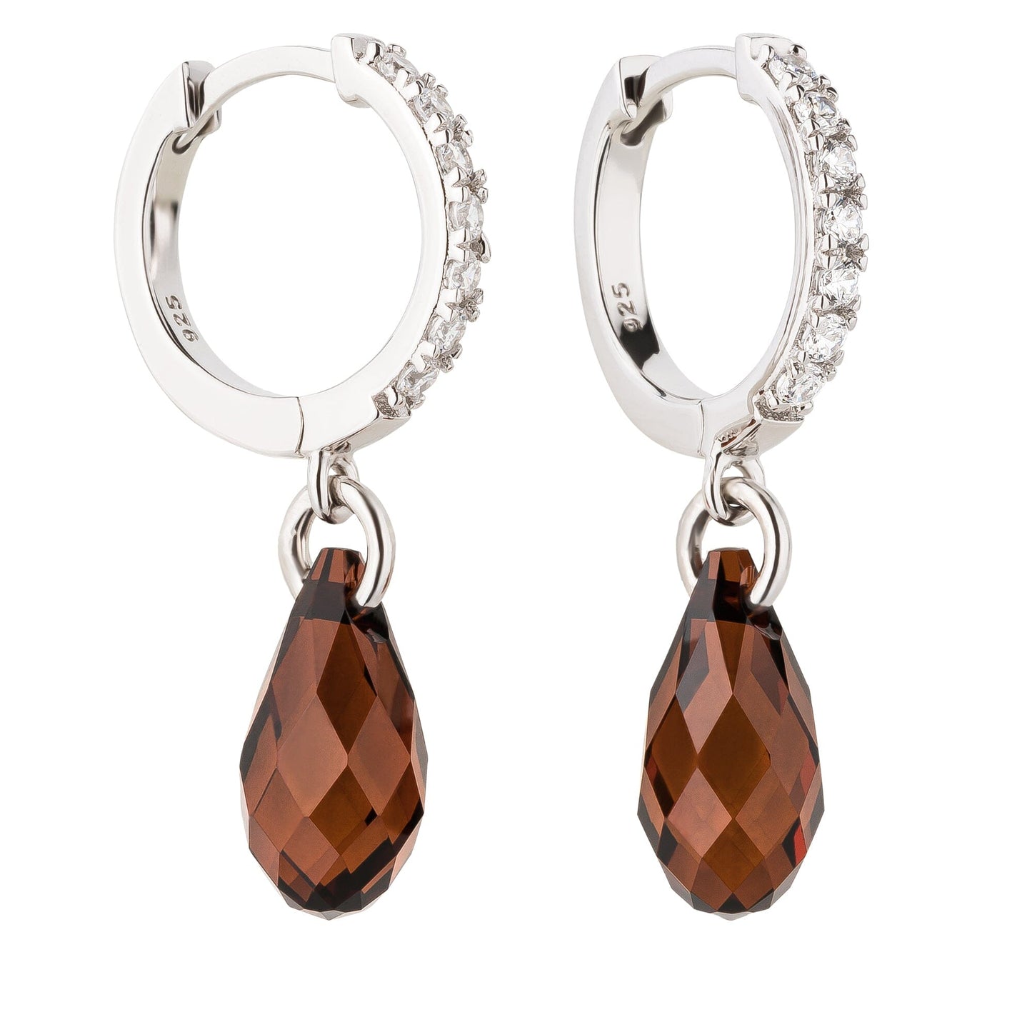Ohrringe Smoked Amber - braun Creole mit Tropfen klein 13mm hängend 925 Silber Schöner-SD
