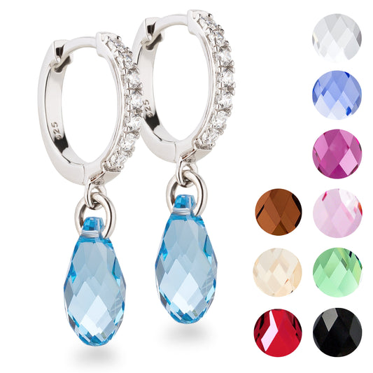 Ohrringe Creole mit Tropfen klein 13mm hängend 925 Silber Schöner-SD