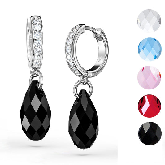 Ohrringe Tropfen Creolen Ohrhänger 17mm Kristall 925 Silber Schöner-SD