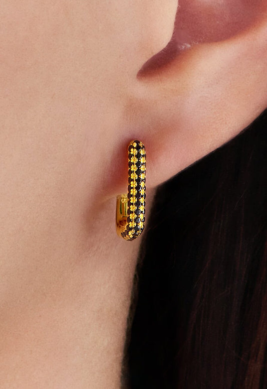 Ohrringe Eckige Creolen vergoldetes 925er Silber mit Zirkonia weiß oder schwarz Schöner-SD