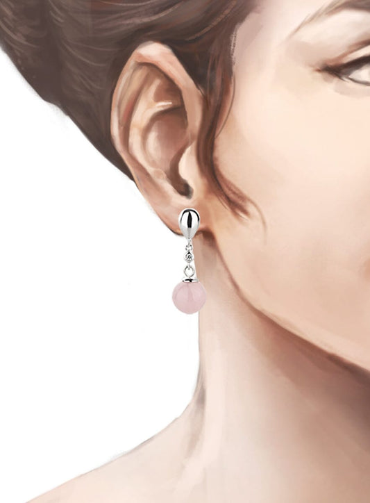 Ohrringe Rosenquarz Ohrringe Hänger 10 mm Kugel 925 Silber Schöner-SD