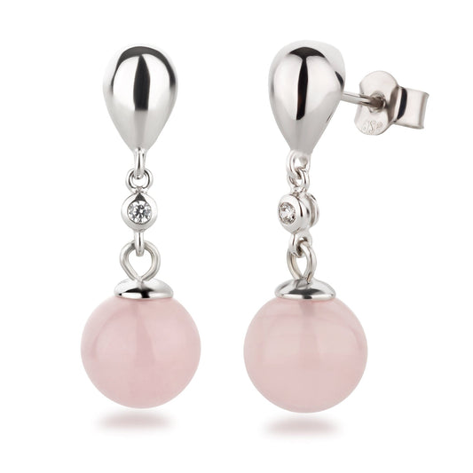 Ohrringe Rosenquarz Ohrringe Hänger 10 mm Kugel 925 Silber Schöner-SD