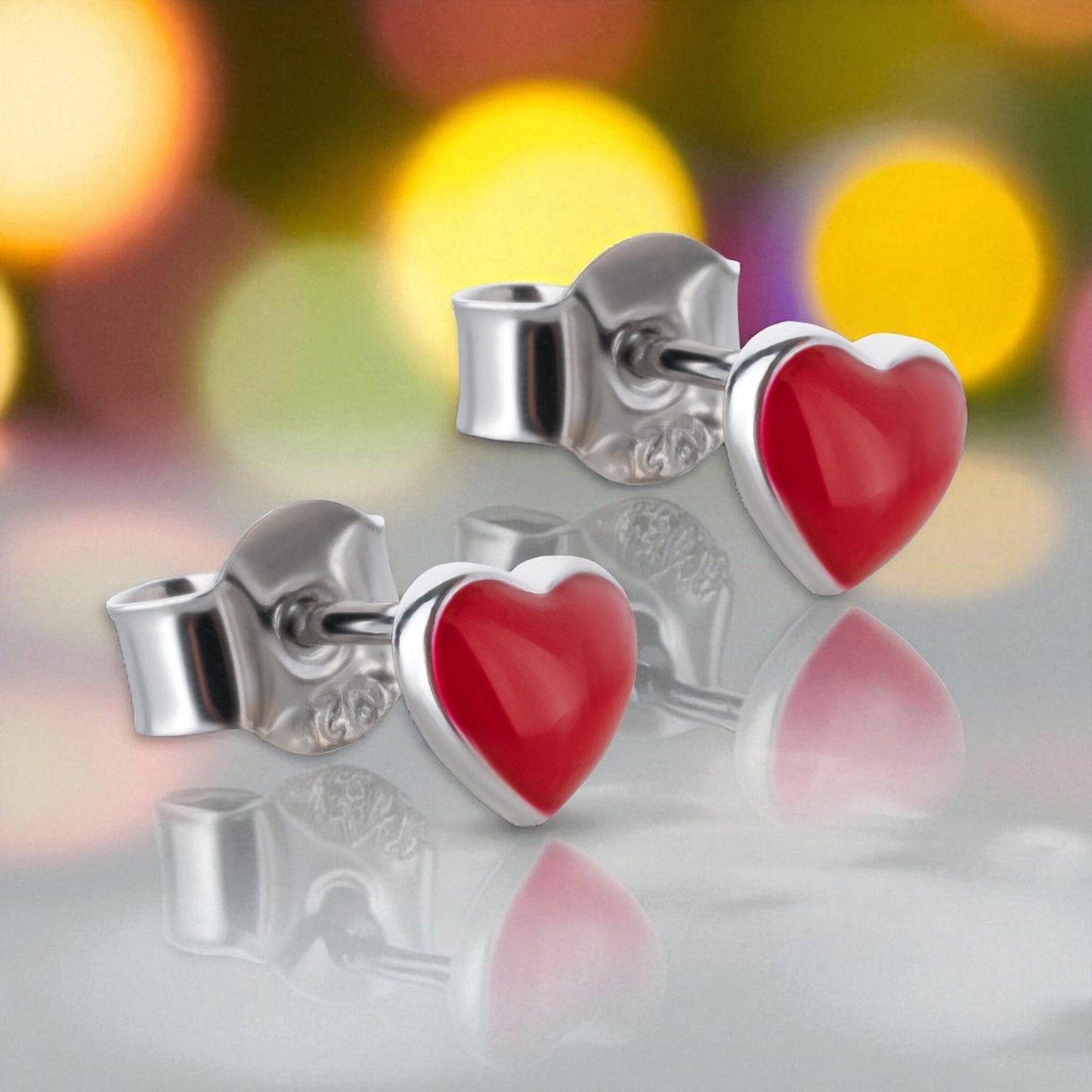 Ohrringe Schöner-SD Kleine Herz Ohrstecker rot 925 Silber Schöner-SD