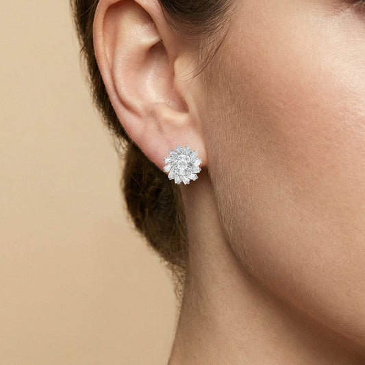 Ohrringe Sunburst Zirkonia Ohrstecker Silber 925 rund Ø 9mm Schöner-SD