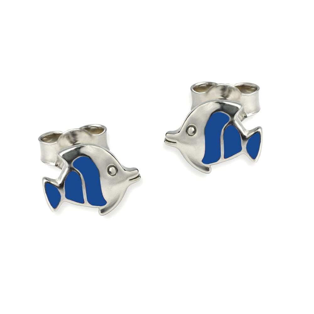 Ohrringe Blau Kinderohrringe Fisch mit bunten Streifen 925 Silber Schöner-SD