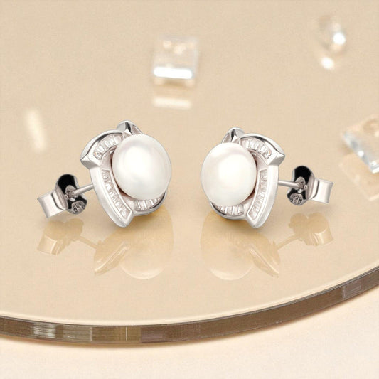 Ohrringe Ohrstecker Süßwasserperle 925 Silber rhodiniert mit Zirkonia Schöner-SD