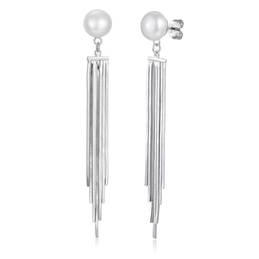 Ohrringe Perlenohrringe lang mit schwingenden Silber-Ketten Schöner-SD