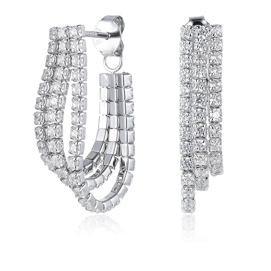 Ohrringe Strass Ohrringe 3-reihig hängend 925 Silber Schöner-SD