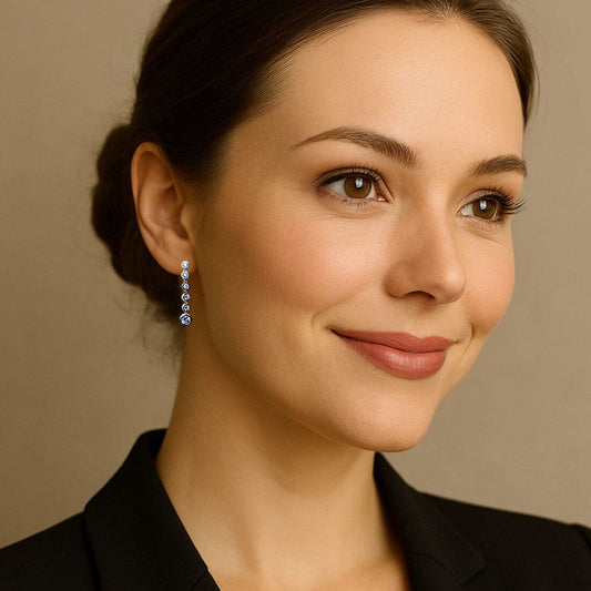 Ohrringe Ohrringe mit 6 Zirkonia lang Stecker 925 Silber Schöner-SD