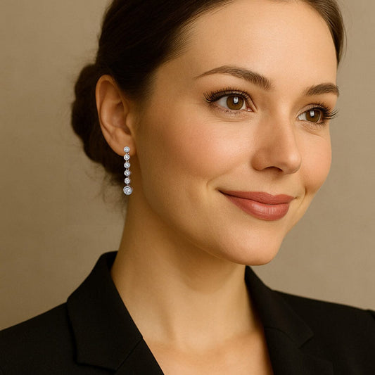 Ohrringe Ohrringe mit 6 Zirkonia lang Stecker 925 Silber Schöner-SD