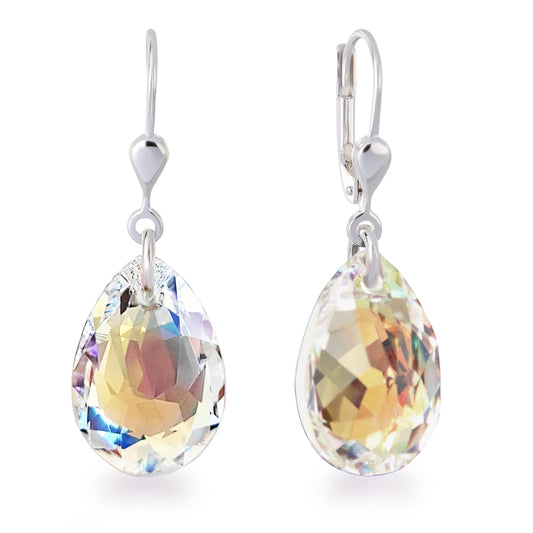 Ohrringe Crystal AB Damen Ohrringe mit Kristall Tropfen 925 Silber, Farbwahl Schöner-SD