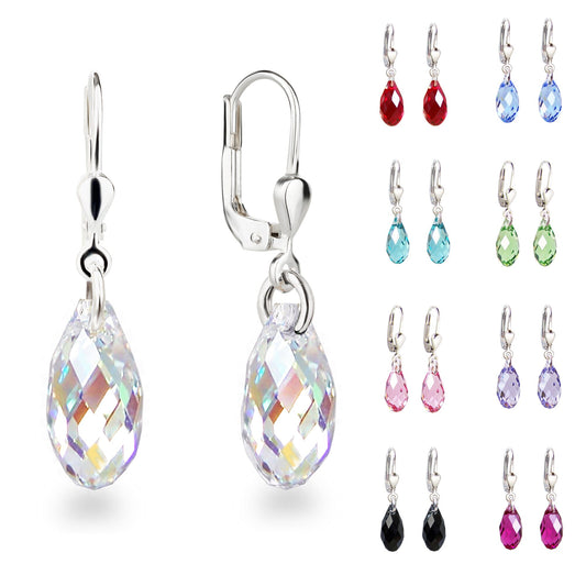 Ohrringe mit 13mm Träne Tropfen Kristalle hängend 925 Silber Ohrringe Schöner-SD