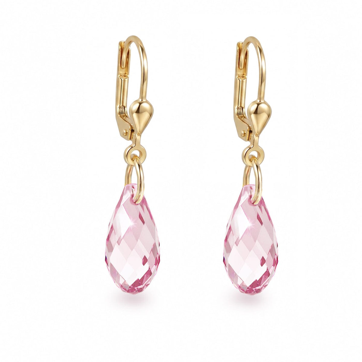 Ohrringe Light Rose - rosa Vergoldete Ohrhänger Tropfen Träne 13 mm Briolett Kristall Schöner-SD