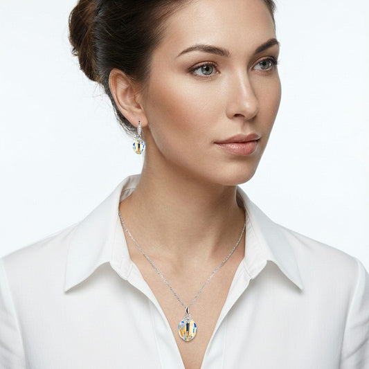 Schmuckset Schmuckset Kristall Pure Leaf Crystal Aurora Boreale 925 Silber Schöner-SD