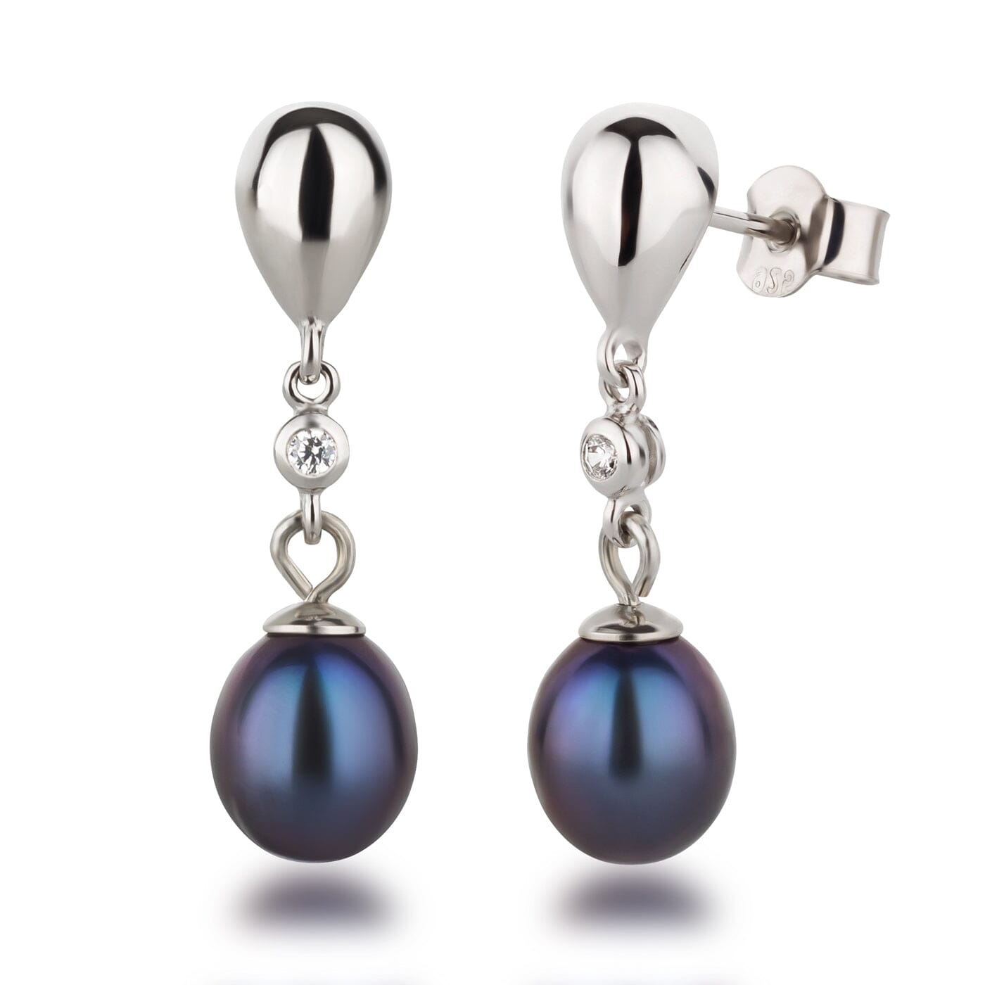 Ohrringe Dunkel-grau Ohrhänger glänzende Stecker 925 Silber mit Süßwasserperlen Schöner-SD