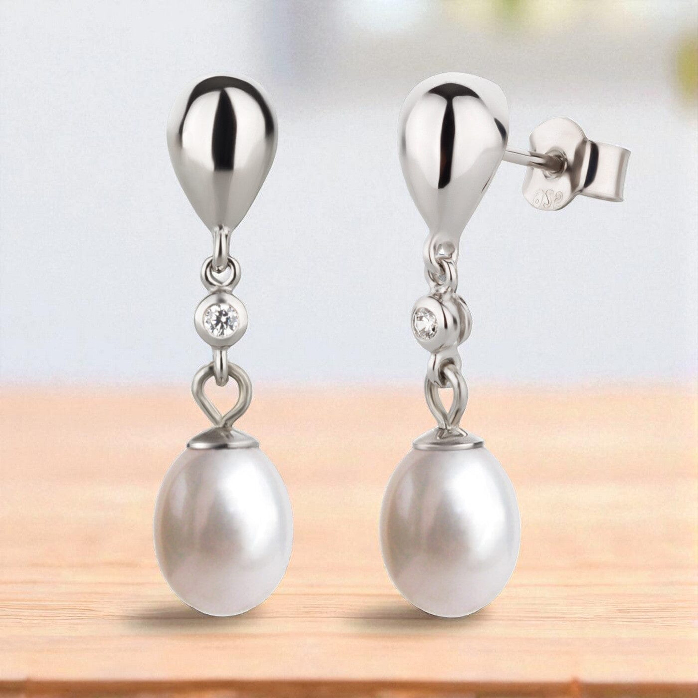 Ohrringe Ohrhänger glänzende Stecker 925 Silber mit Süßwasserperlen Schöner-SD
