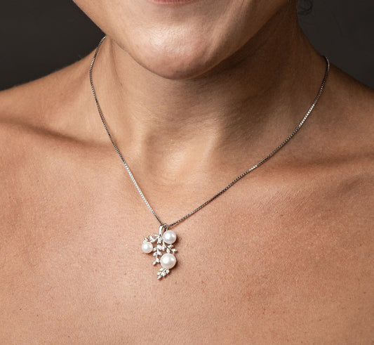 Kette mit Anhänger Perlenanhänger-Kette 925 Silber mit Süßwasserperlen und Zirkonia Schöner-SD