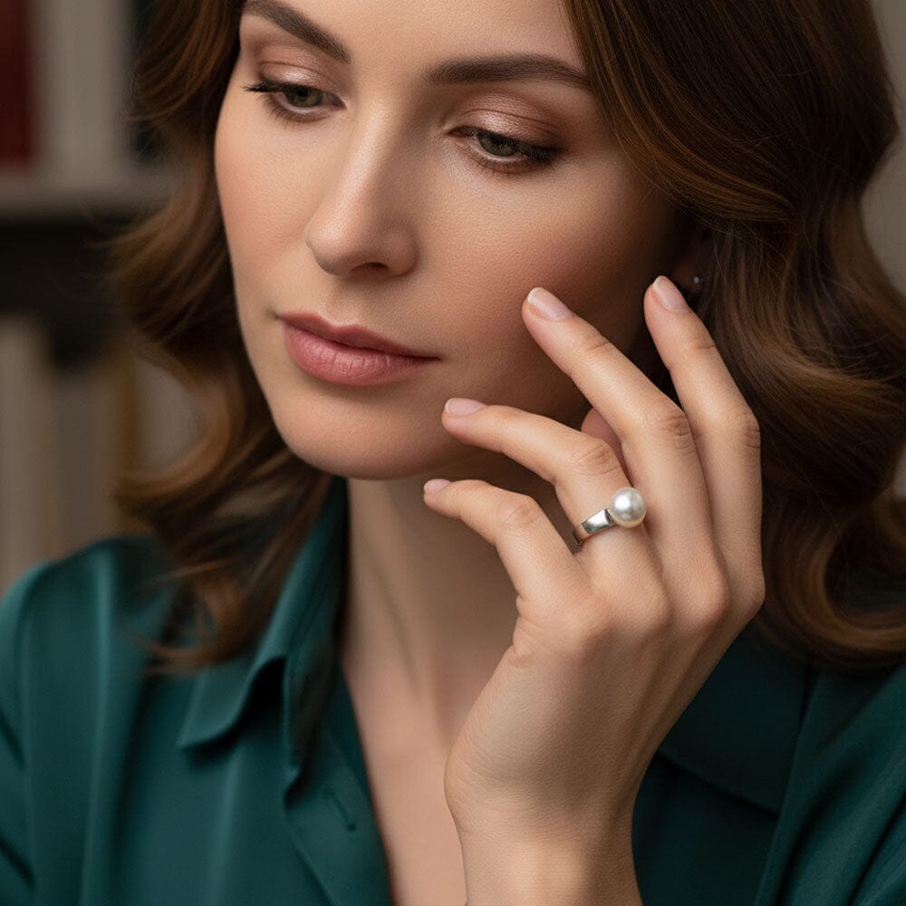 Ring Perlenring mit 9 mm großer Süßwasserperle 925 Silber Schöner-SD