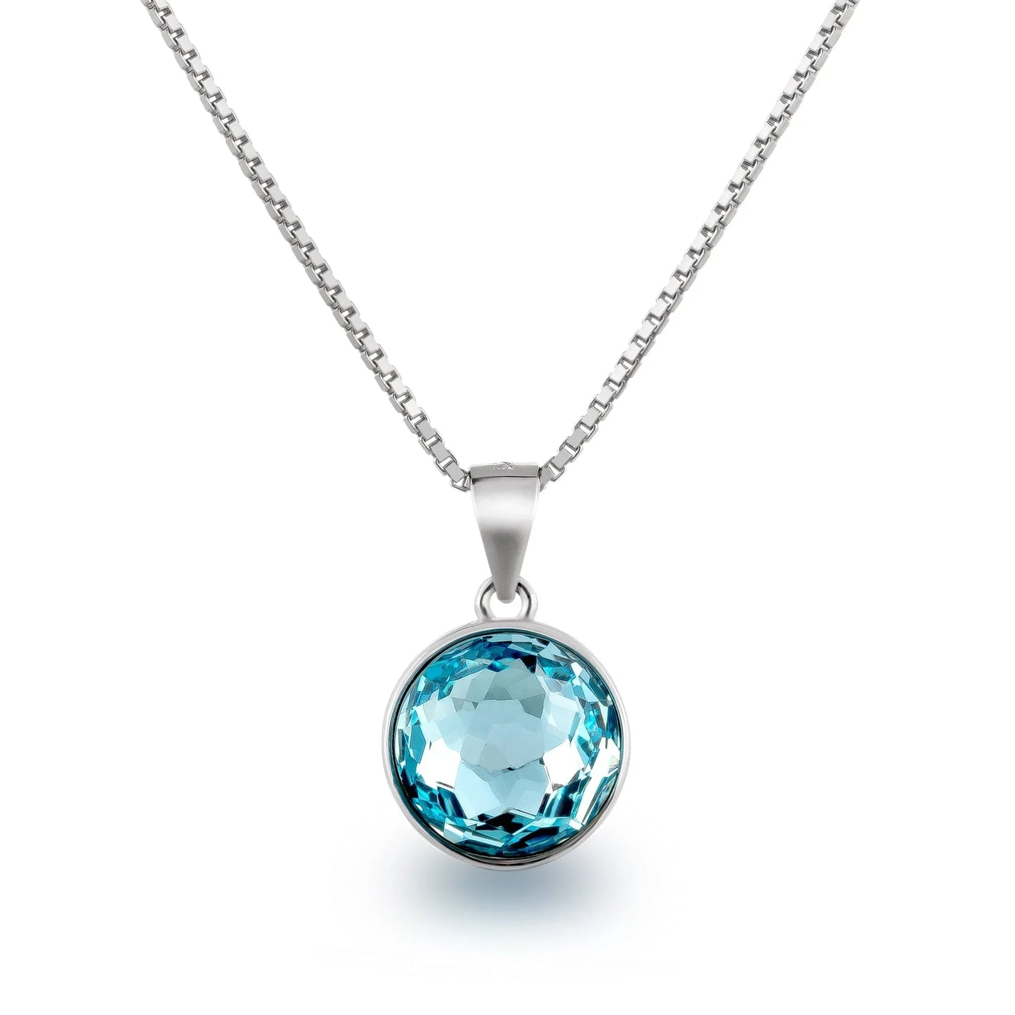 Anhänger runder Kristall mit Venezianerkette 45cm 925 Silber Kette mit Anhänger Schöner-SD Aquamarin - blau